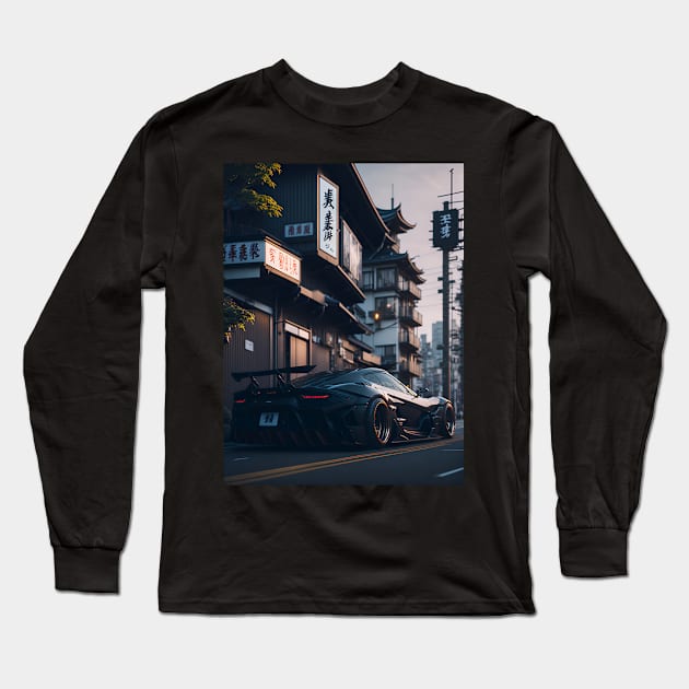 Dark Sports Car in Japanese City Long Sleeve T-Shirt by star trek fanart and more